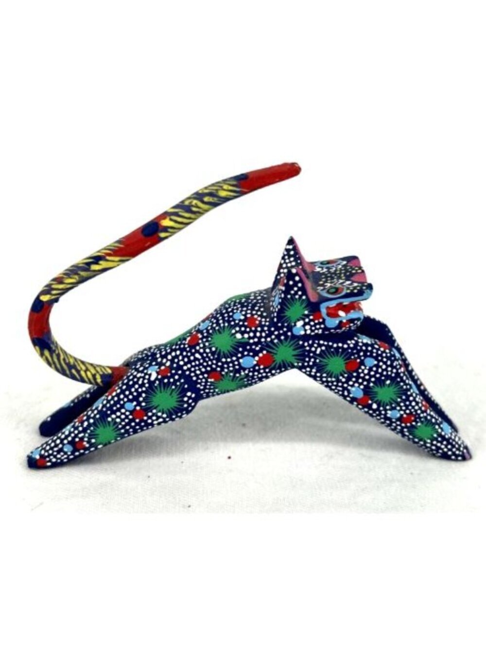 Oaxaca Alebrije Small Cat Wood Carving Gilbert d Nennez Ortega Hand Painted 4.5"